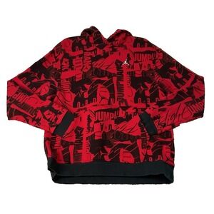 Nike Air Jordan Essentials Hoodie Mens Red Black AOP Pullover Sz L